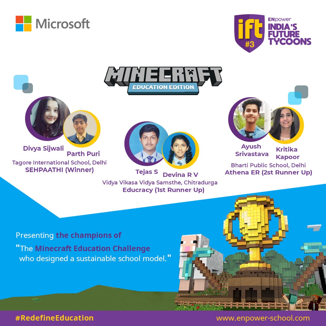 Student champions of the Minecraft Education Challenge from throughout India