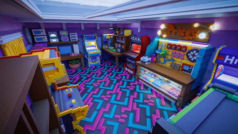 An arcade recreated in the world of Minecraft