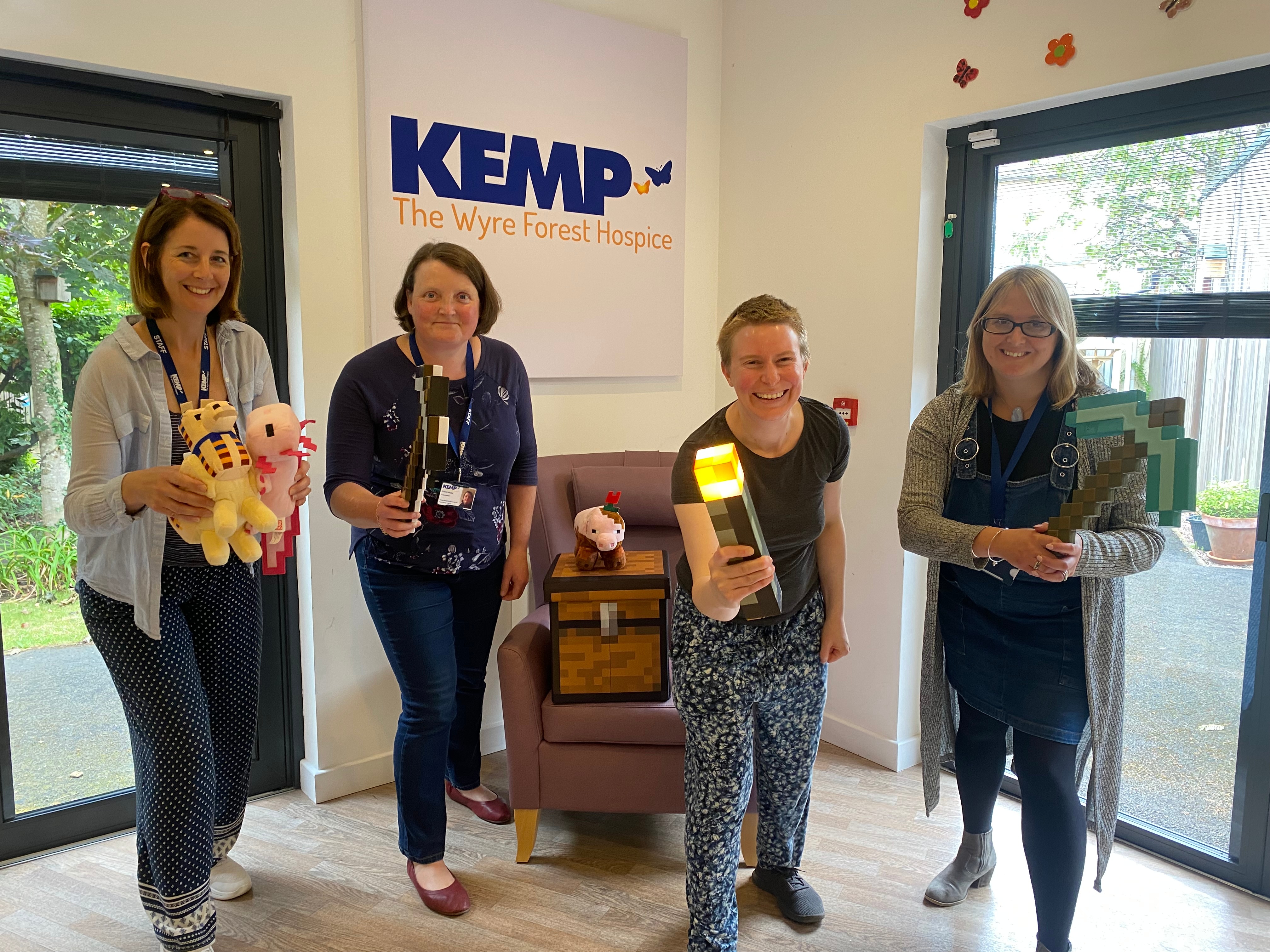 KEMP Hospice staff with Minecraft items