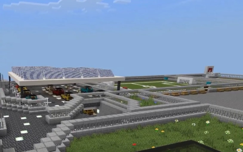 A stadium complex built in Minecraft