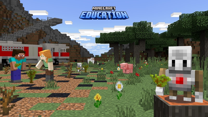 Various characters, including the Minecraft agent, tend to a Minecraft garden