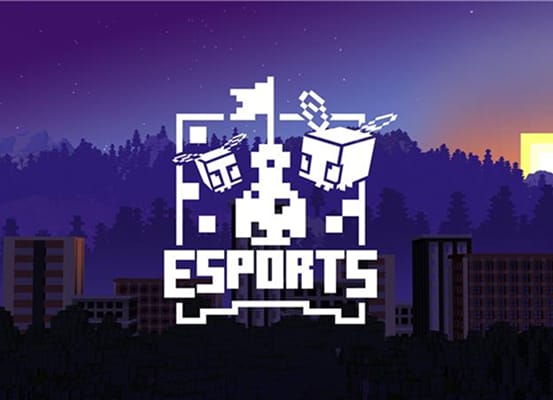 Two bees flying towards a flag above the word ESPORTS