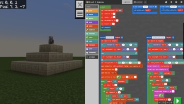 Screenshot of building formation of stone using block coding